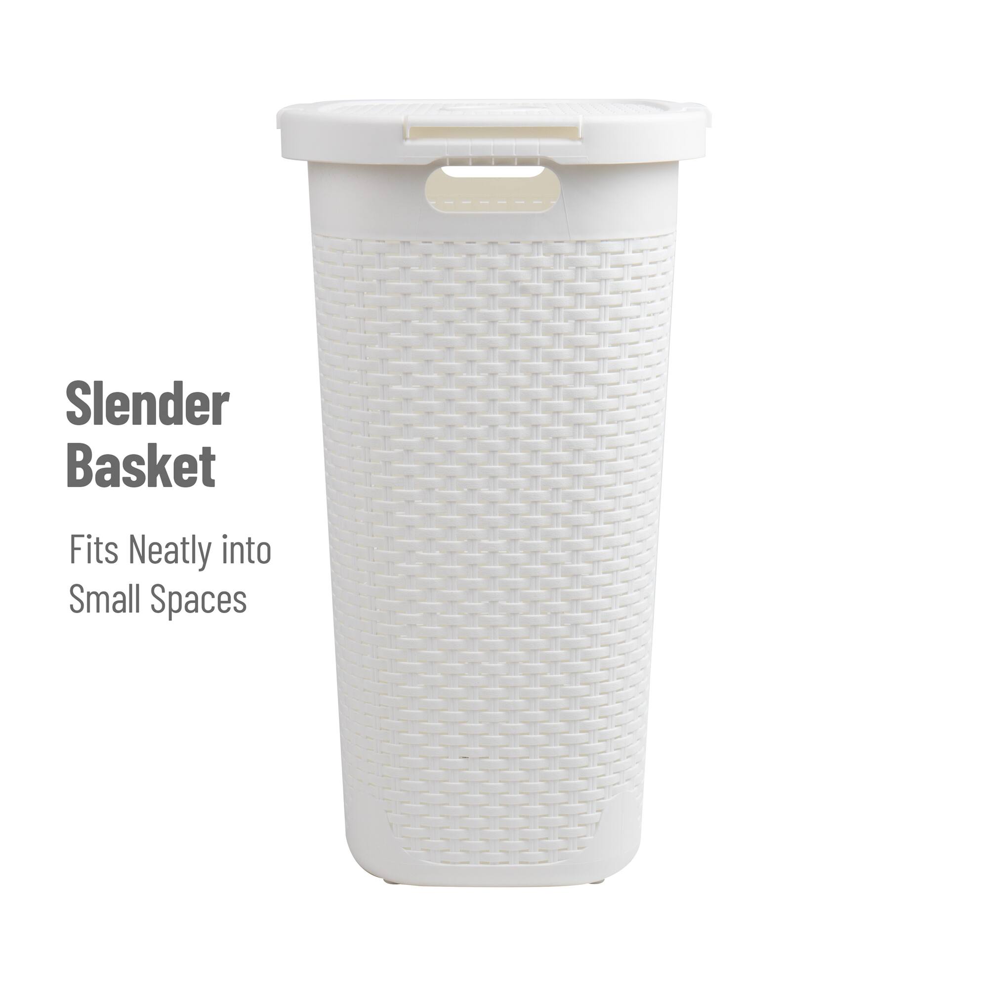 Mind Reader 60L Ventilated Slim Laundry Hamper with Cut Out Handles & Attached Hinged Lid, 2ct.